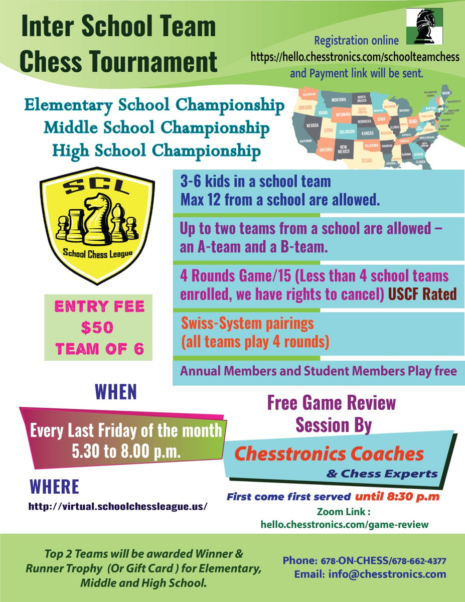 School Tournament Program GCA Sponsored Monthly Virtual School Team Tournament – Chesstronics